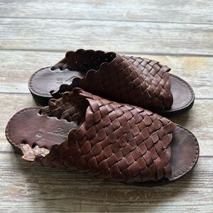 Vintage Eddie Bauer Leather Woven Slides Sandals Shoes Sz 10